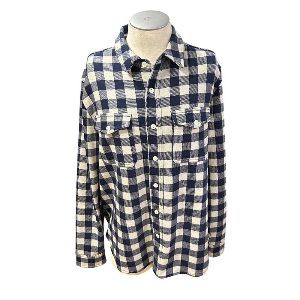 J.Crew Mens Shirt Large Blue White flannel Check Knit Button Down Long Sleeve